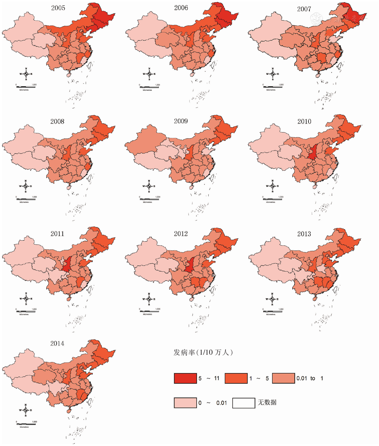 中国大陆2004—2015年肾综合征出血热的时空分布